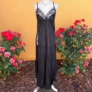 Black vintage whimsigoth lace paneled maxi slip negligee